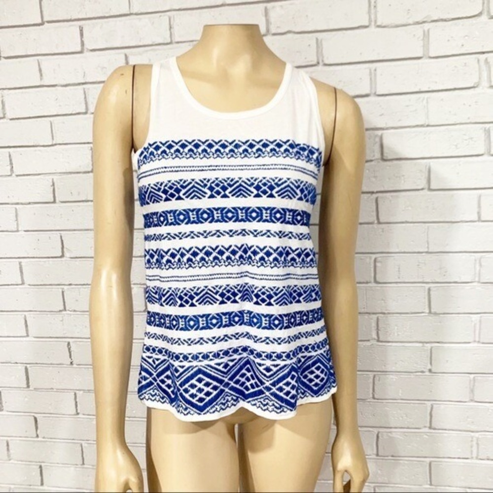 J.Crew Embroidered Print Tank Top Preppy Statement Fall Sz XS